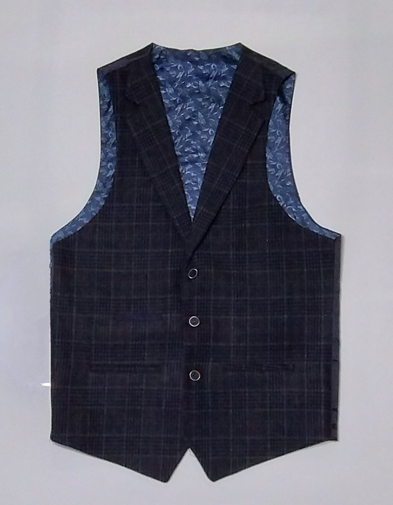 Navy Tweed Three-Piece Suit with Paisley Lining, Jacket - 36, Regular Fit, Waistcoat and Trousers - 30, Regular Fit