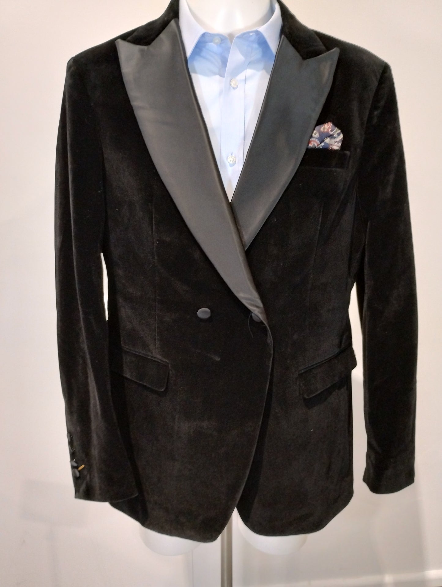 Black Velvet Jacket with Brown Paisley Lining - 44, Regular Fit