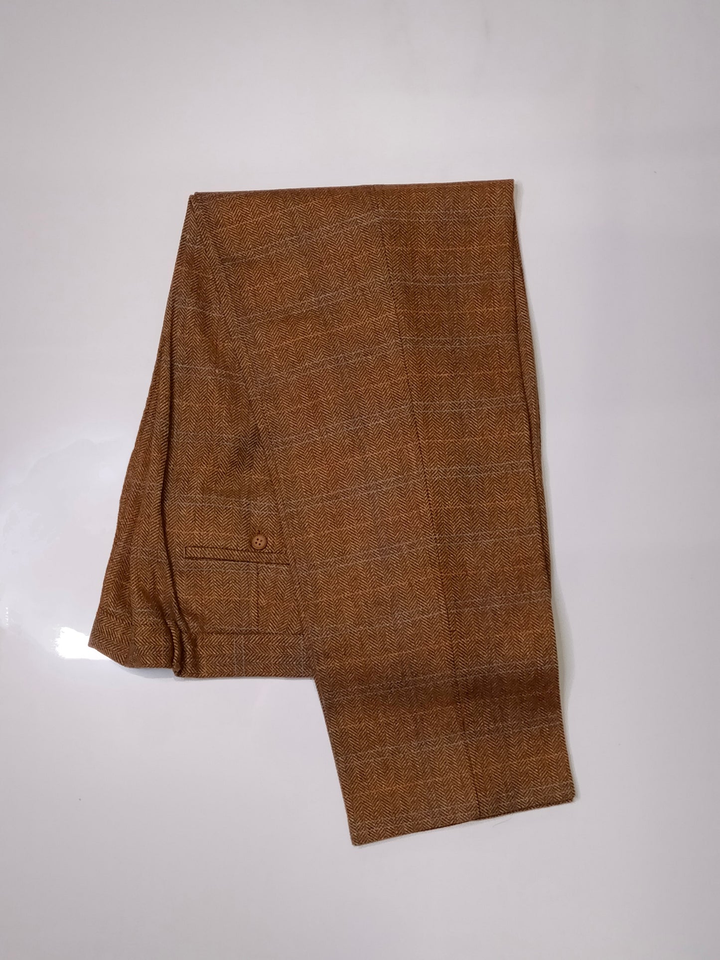 Brown Tweed Three-Piece Suit with Asterix Lining, Jacket - 48, Regular Fit, Waistcoat and Trousers - 42, Regular Fit
