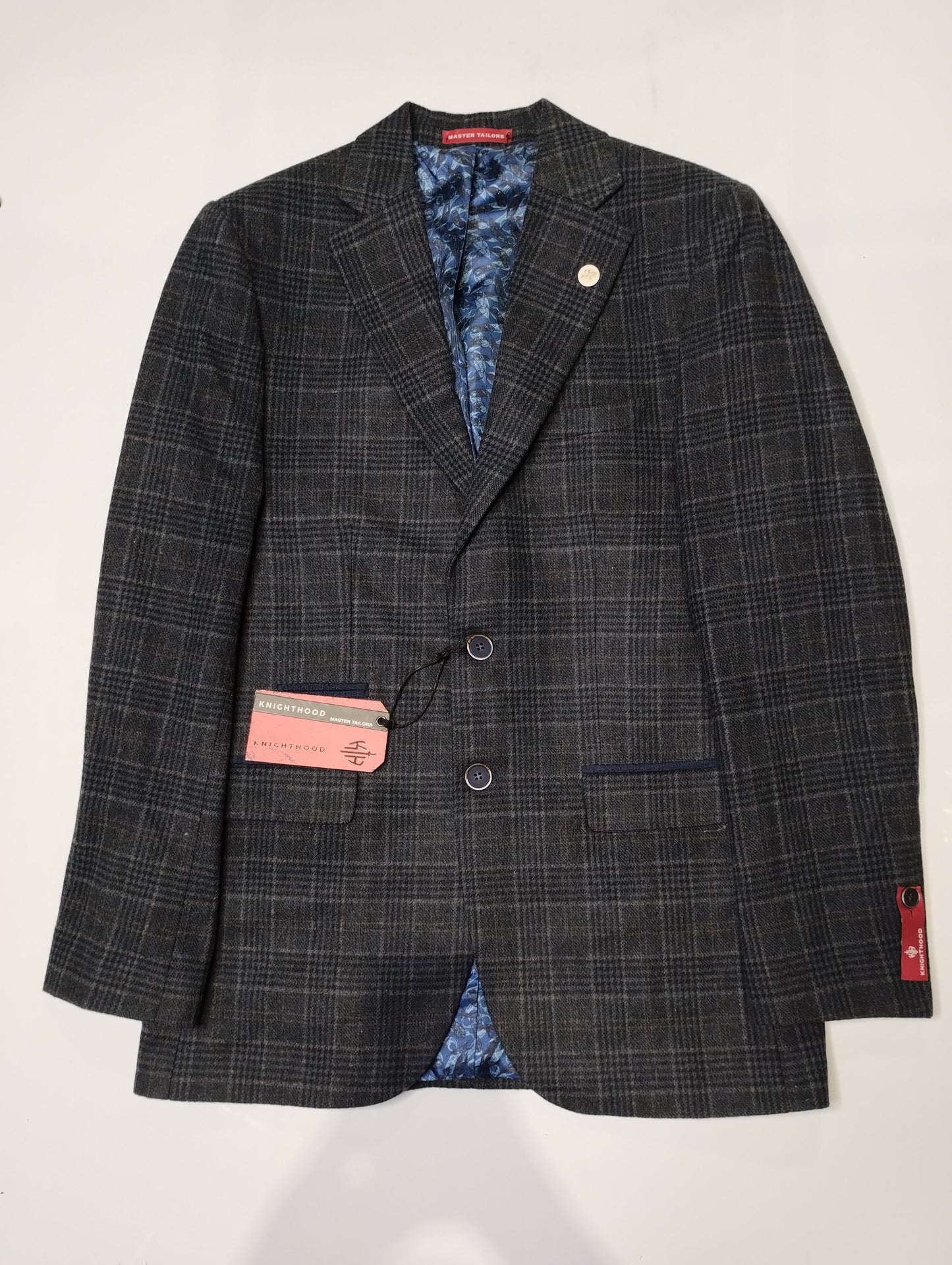 Navy Tweed Three-Piece Suit with Paisley Lining, Jacket - 36, Regular Fit, Waistcoat and Trousers - 30, Regular Fit