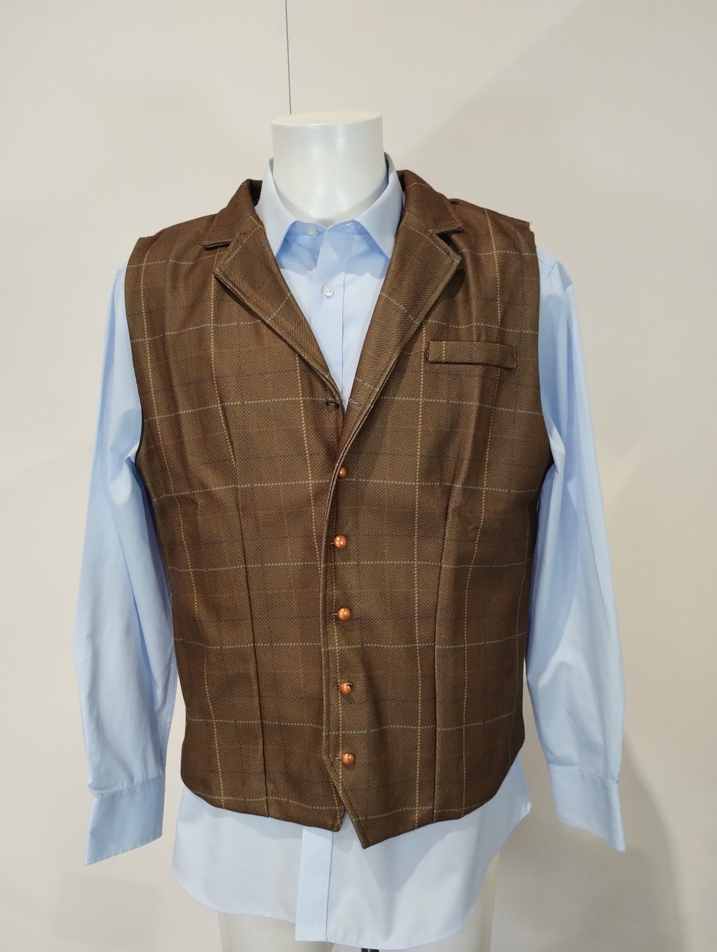 Brown Satin Tartan Designed Waistcoat, XL